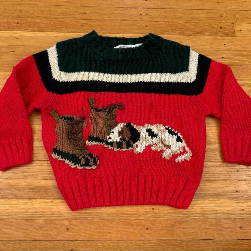 Kitestrings vintage red/green/black knit sweater boots dog real laces